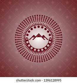 mountain icon inside red emblem. Retro