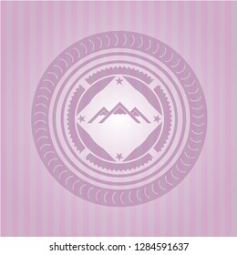 mountain icon inside retro pink emblem