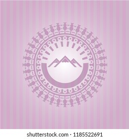 mountain icon inside retro style pink emblem