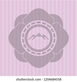mountain icon inside retro style pink emblem