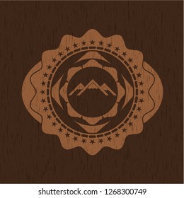 mountain icon inside retro style wood emblem