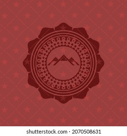 mountain icon inside retro style red emblem. 