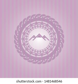 mountain icon inside vintage pink emblem