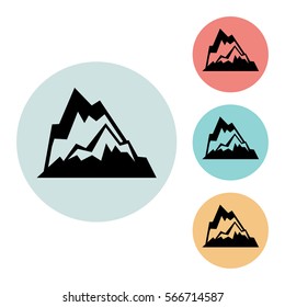 Mountain icon isolated vector sign symbol, on blue, red, yellow background. Tourism elements icons. Can be used in logo, UI and web design