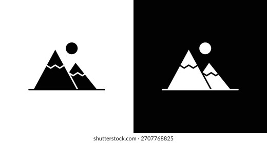 Icono de montaña línea de arte editable trazo y colección sólida para el diseño App