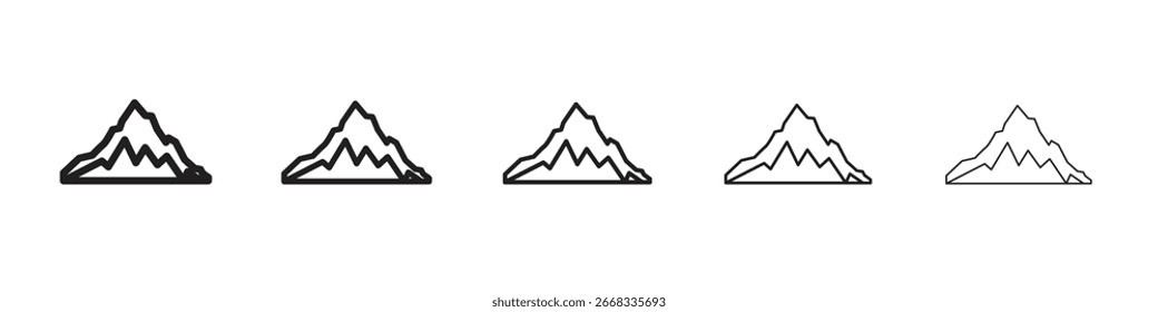 Colección de Vector del arte de la línea del icono de la montaña en el fondo blanco