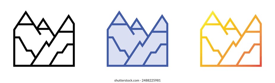 mountain icon. Linear, Blue Fill and Gradient Style Design Isolated On White Background