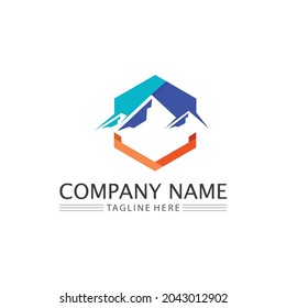 Mountain icon Logo and iceberg Template Vector illustration design