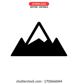 Icono de montaña o logotipo símbolo de signo aislado Ilustración vectorial - Iconos vectoriales de estilo negro de alta calidad
