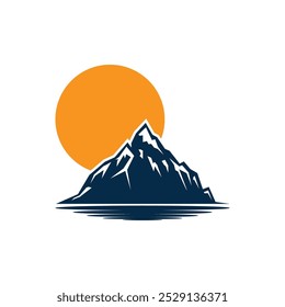 Mountain icon Logo with sun Template Vector illustration design