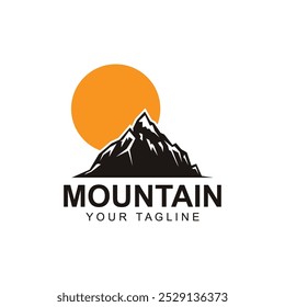 Mountain icon Logo with sun Template Vector illustration design