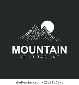 Mountain icon Logo with sun Template Vector illustration design