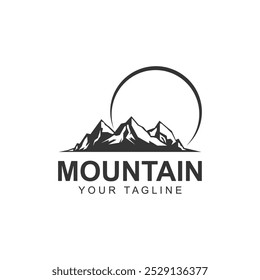 Mountain icon Logo with sun Template Vector illustration design