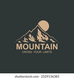 Logotipo del icono de la montaña con diseño de la Ilustración vectorial de la Plantilla del sol