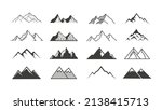 Mountain icon logo vector illustration for adventure outdoor sport graphic design.  Black stone and landscape drawing vintage for climbing or hiking sport concept.