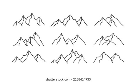 Mountain icon logo vector illustration for outdoor sport graphic design. Set of top landscape symbol with minimal line style
