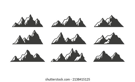 Mountain icon logo vector illustration for outdoor sport graphic design. Set of silhouette landscape art concept.