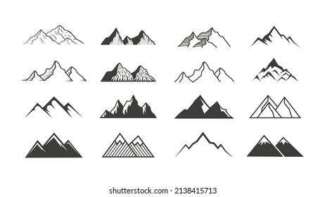 Mountain icon logo vector illustration for adventure outdoor sport graphic design.  Black stone and landscape drawing vintage for climbing or hiking sport concept.