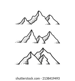 Mountain icon logo vector illustration for outdoor sport graphic design. Top landscape shape symbol with minimal outline style