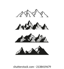 Mountain icon logo vector illustration for adventure outdoor sport graphic design. Black top landscape drawing vintage for climbing or hiking sport concept.