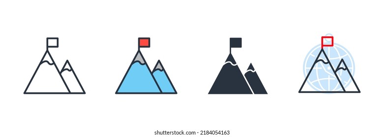 mountain icon logo vector illustration. mountain with a flag symbol template for graphic and web design collection