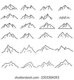 Mountain icon logo vector illustration for adventure outdoor sport graphic design. Black stone and landscape drawing vintage for climbing or hiking sport concept.