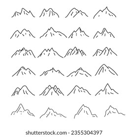 Mountain icon logo vector illustration for adventure outdoor sport graphic design. Black stone and landscape drawing vintage for climbing or hiking sport concept.