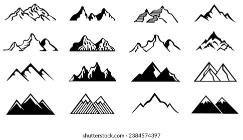 Mountain icon logo vector illustration for adventure outdoor sport graphic design. vintage for climbing or hiking sport concept..eps Black stone and landscape drawing 