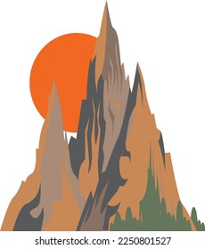 Mountain icon, mount hill icon vector