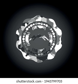 mountain icon on grey camo pattern. 