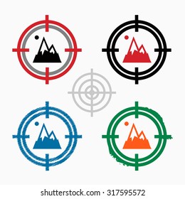Mountain icon on target icons background. Crosshairs icon. Vector illustration.