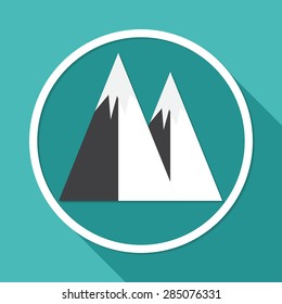 Mountain icon on white circle with a long shadow