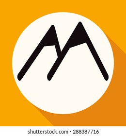 Mountain icon on white circle with a long shadow
