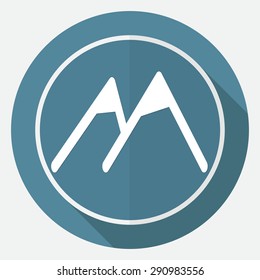 Mountain icon on white circle with a long shadow
