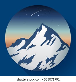 mountain icon peak flat at night and Comet icon