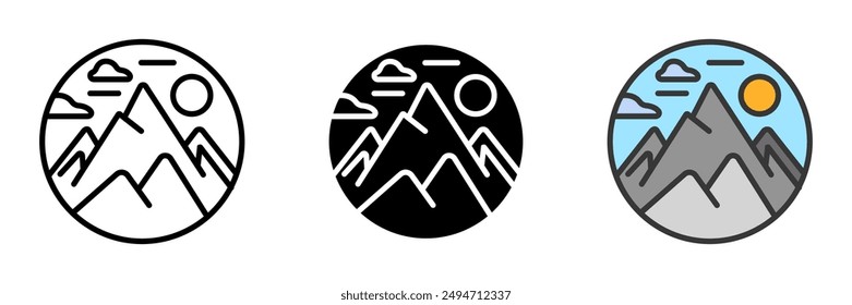 The Mountain icon represents elevated landforms rising prominently above their surroundings. It symbolizes grandeur, natural beauty, and rugged terrain.