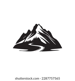 Mountain Icon, Rocky Tops Landscape Silhouette, Mountains Pictogram Isolated on White, Vector Illustration