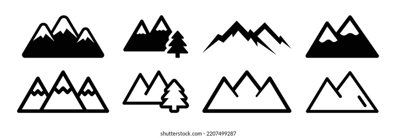 Mountain Icon in schwarzem Design gesetzt. Hill- und Waldsymbol, Vektorgrafik.