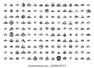 Mountain icon set can be used in various places, including logo, t-shirt, patterns, and landscape designs. mountain icon, sunrise 