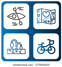 mountain icon set. Collection of Kayak, Travel, Drought, Bike icons