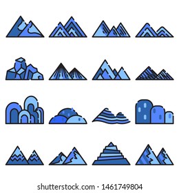 Mountain icon set. colored line art icon.