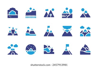 Mountain icon set. Duotone color. Vector illustration. Containing mountain, mountains, nature, goal, lake, avalanche, eruption.