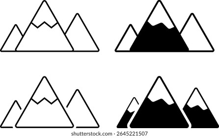 conjunto de ícones de montanha. conservação ambiental. fechado dentro de uma forma triangular
