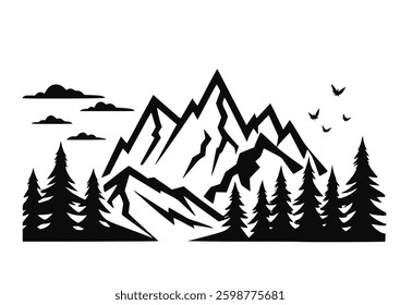 mountain icon set featuring hiking trails, snowy peaks, and nature landscapes. Perfect for camping symbols, travel illustrations, adventure designs, and outdoor exploration graphics. Vector PNG