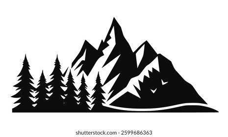 mountain icon set featuring hiking trails, snowy peaks, and nature landscapes. Perfect for camping symbols, travel illustrations, adventure designs, and outdoor exploration graphics. Vector PNG