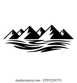 Bergsymbolgruppe mit Wanderwegen, verschneiten Gipfeln und Naturlandschaften. Perfekt für Campingsymbole, Reiseillustrationen, Silhouette Bergkette einzeln auf weißem Hintergrund, Vektor PNG. 