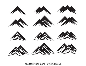 Mountain icon set isolated on white background. Mountains, travel, camping