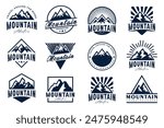 Mountain icon set logo design . Rocks and peaks logo elements . Vector illustration