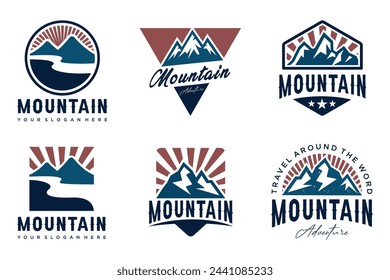 Mountain icon set logo design . Rocks and peaks logo elements . Vector illustration