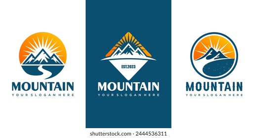 Diseño de logo de conjunto de iconos de montaña . Rock y picos logo Elementos . Ilustración vectorial